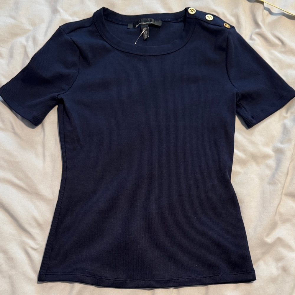 White House Black Market Navy Top with Gold Buttons